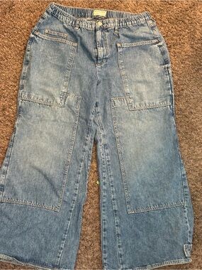 We The Free Light Blue Wide-Leg Patch Pocket Jeans